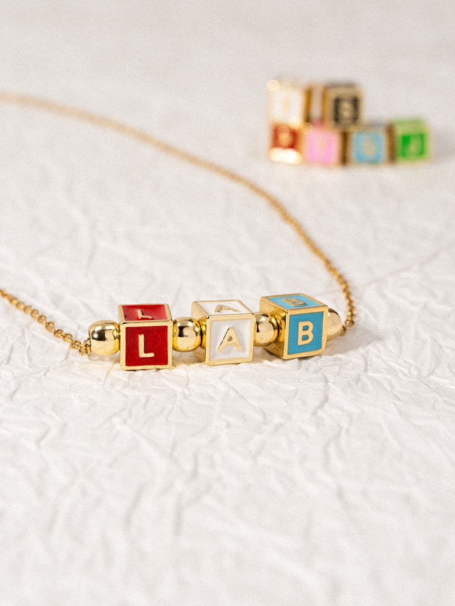 Personalized 3-Letter Rainbow Enamel 18K Gold Necklace