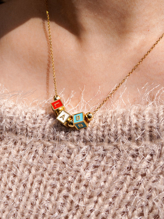 Personalized 3-Letter Rainbow Enamel 18K Gold Necklace