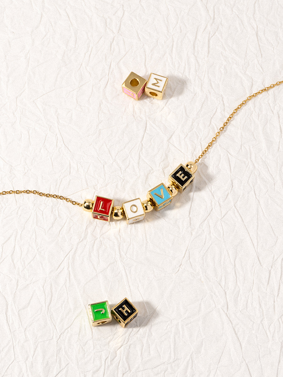Personalized 4-Letter Rainbow Enamel 18K Gold Necklace