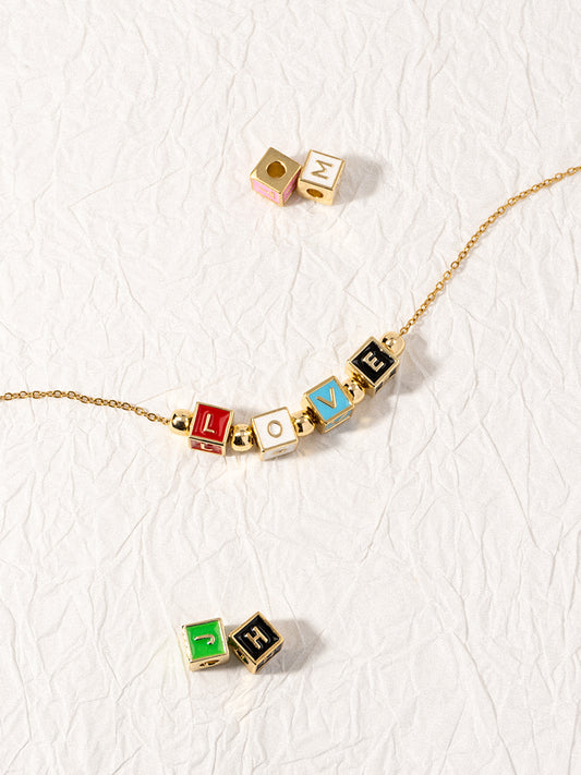 Personalized 4-Letter Rainbow Enamel 18K Gold Necklace