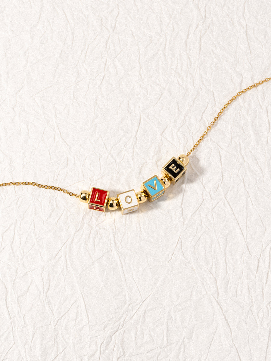 Personalized 4-Letter Rainbow Enamel 18K Gold Necklace