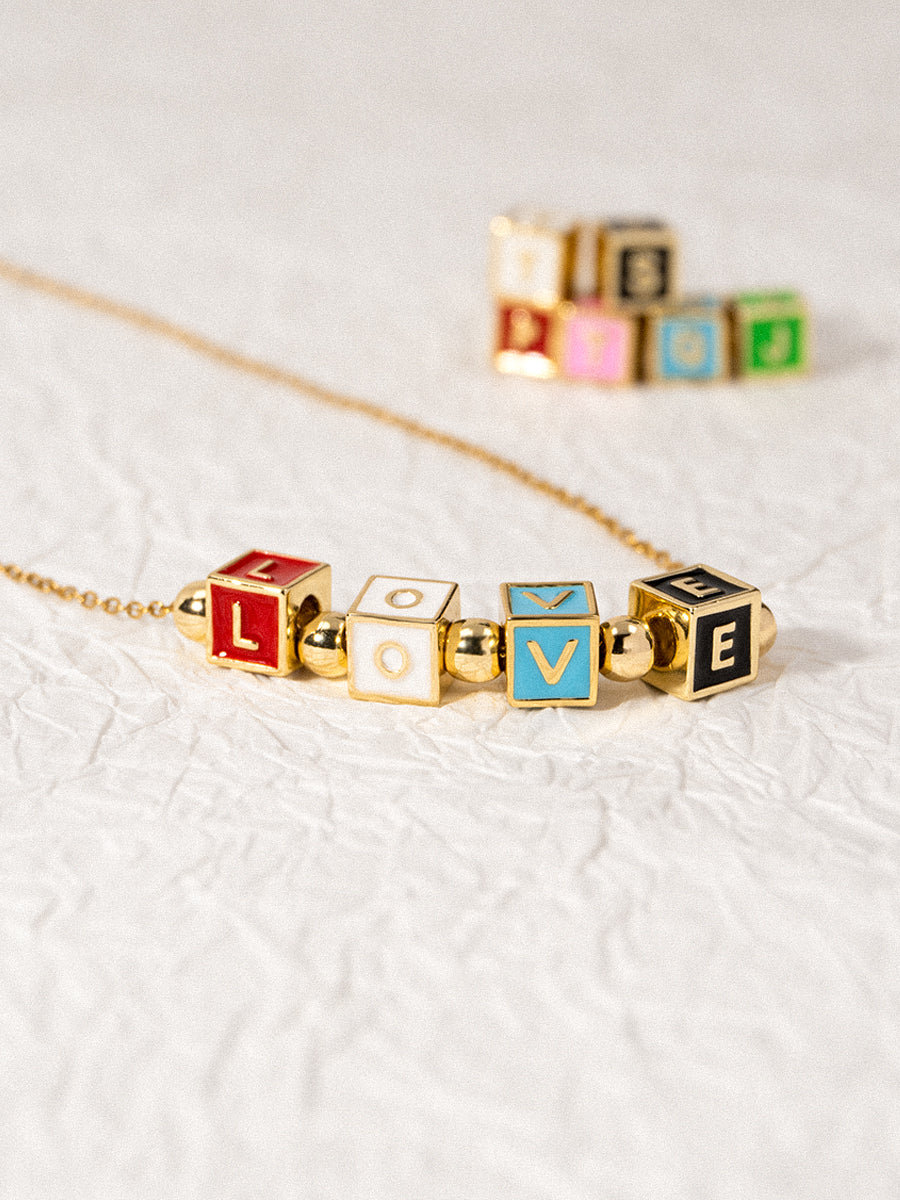Personalized 4-Letter Rainbow Enamel 18K Gold Necklace