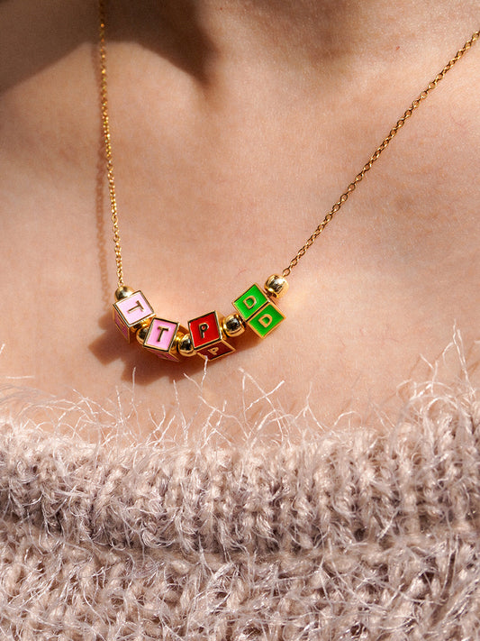 Personalized 4-Letter Rainbow Enamel 18K Gold Necklace