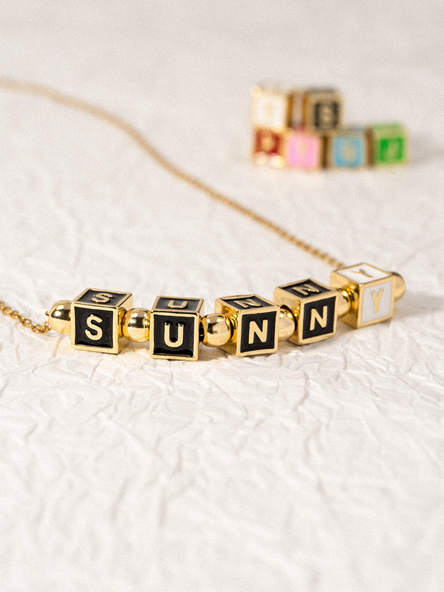 Personalized 5-Letter Rainbow Enamel 18K Gold Necklace