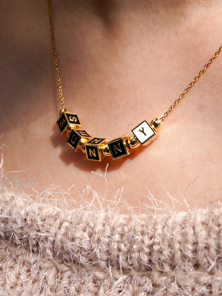 Personalized 5-Letter Rainbow Enamel 18K Gold Necklace