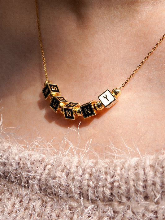 Personalized 5-Letter Rainbow Enamel 18K Gold Necklace