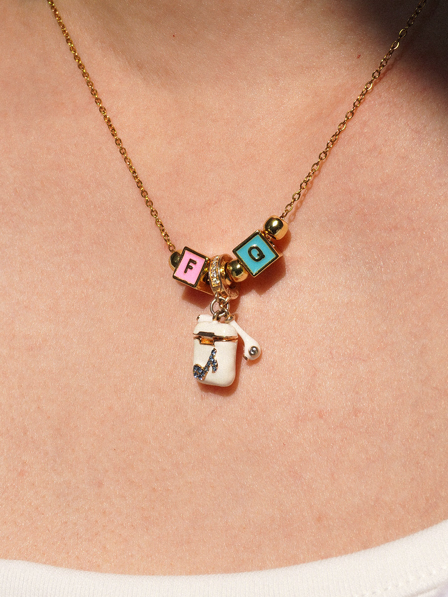 Personalized 2-Letter Necklace with Headphone Charm