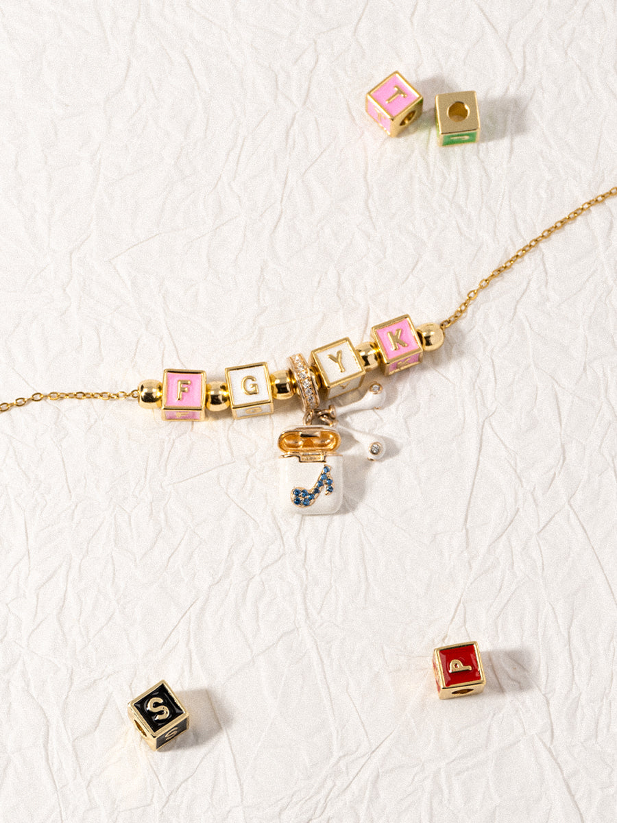Personalized 4-Letter Necklace with Headphone Charm