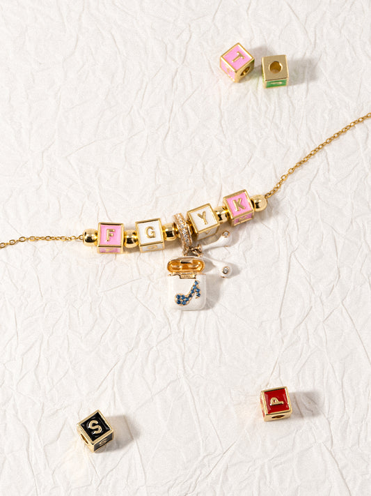 Personalized 4-Letter Necklace with Headphone Charm