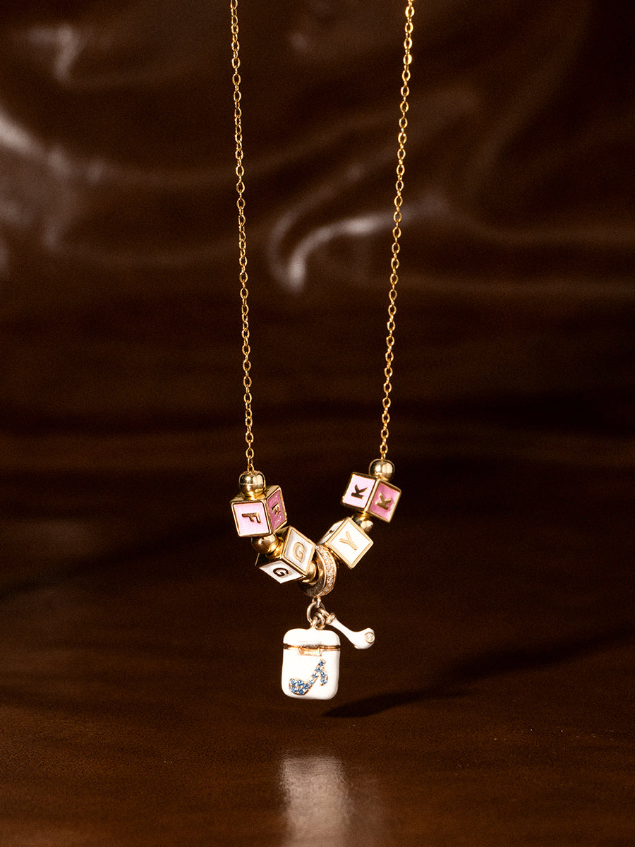 Personalized 4-Letter Necklace with Headphone Charm