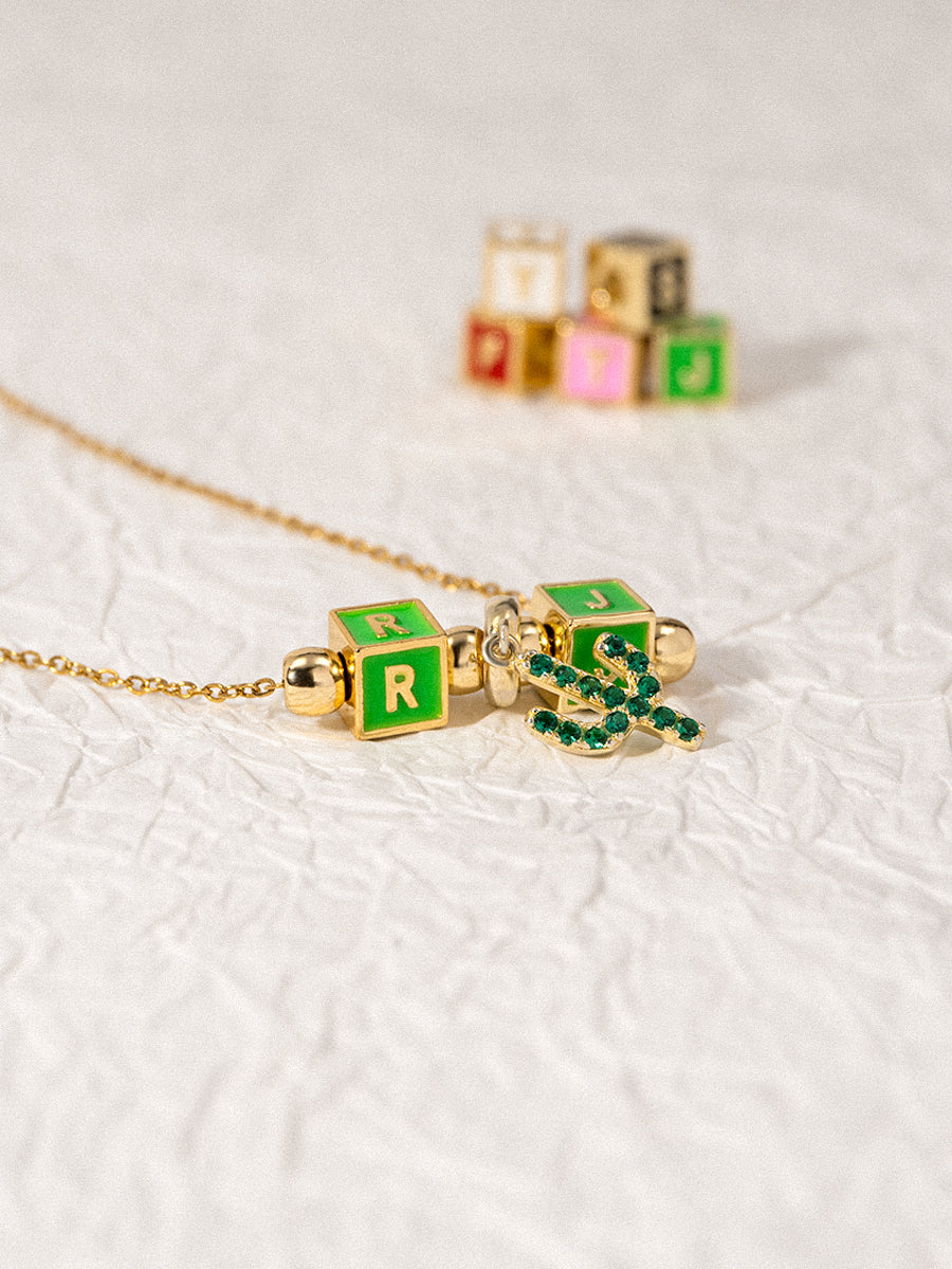Personalized 2-Letter Necklace with Cactus Blossom Charm