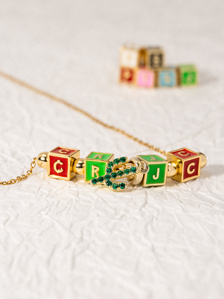 Personalized 4-Letter Necklace with Cactus Blossom Charm