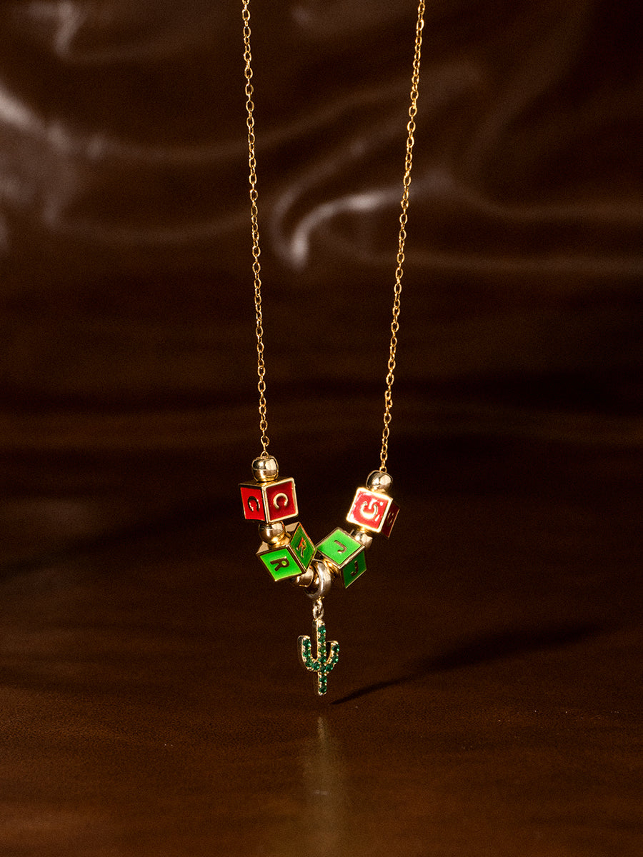 Personalized 4-Letter Necklace with Cactus Blossom Charm