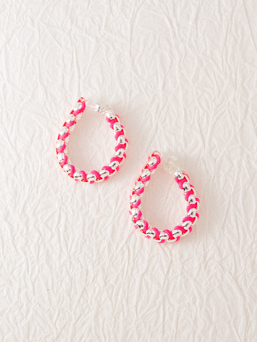 Silver Rainbow Chain Hand-woven Hoop Earrings