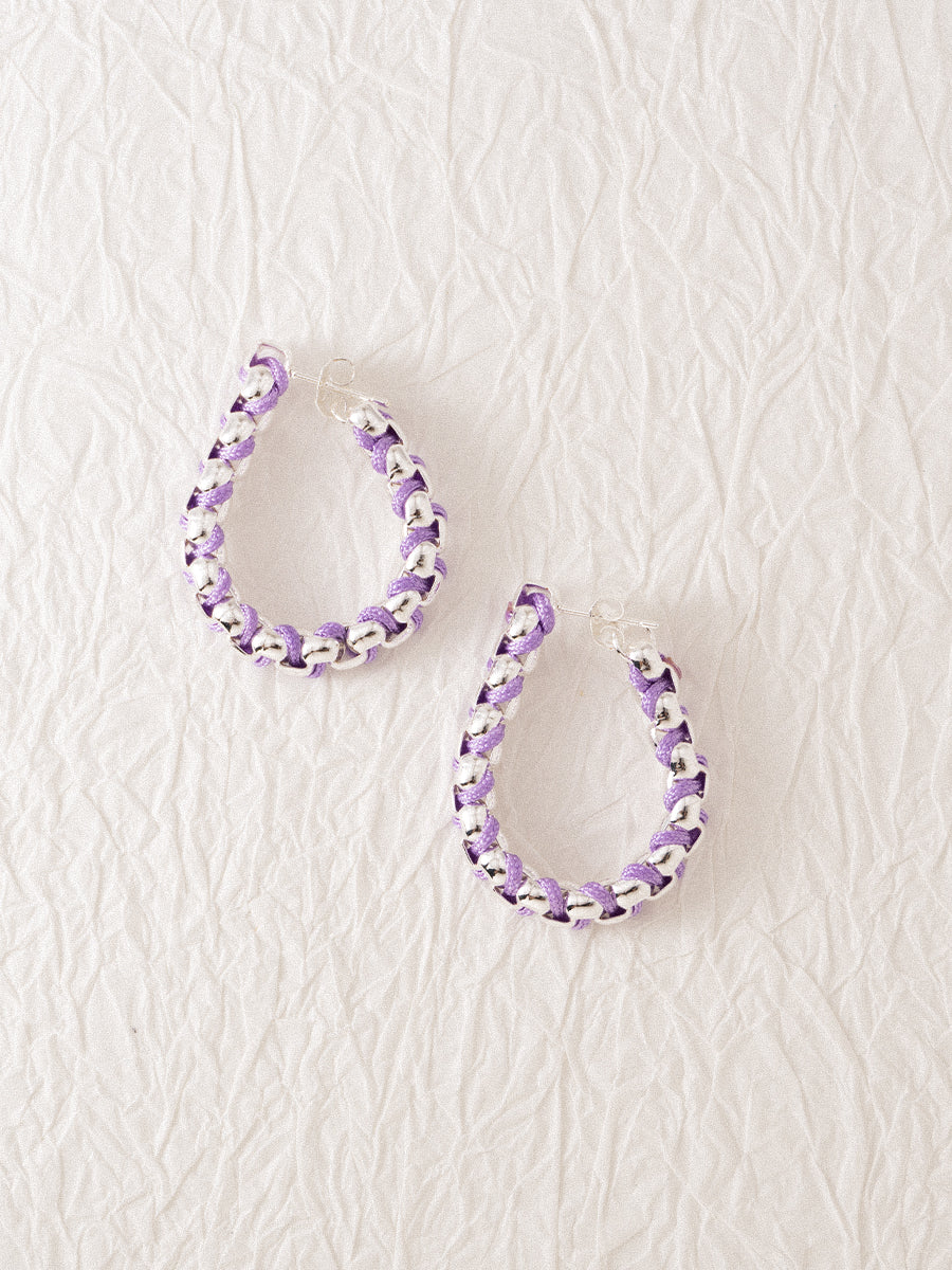 Silver Rainbow Chain Hand-woven Hoop Earrings
