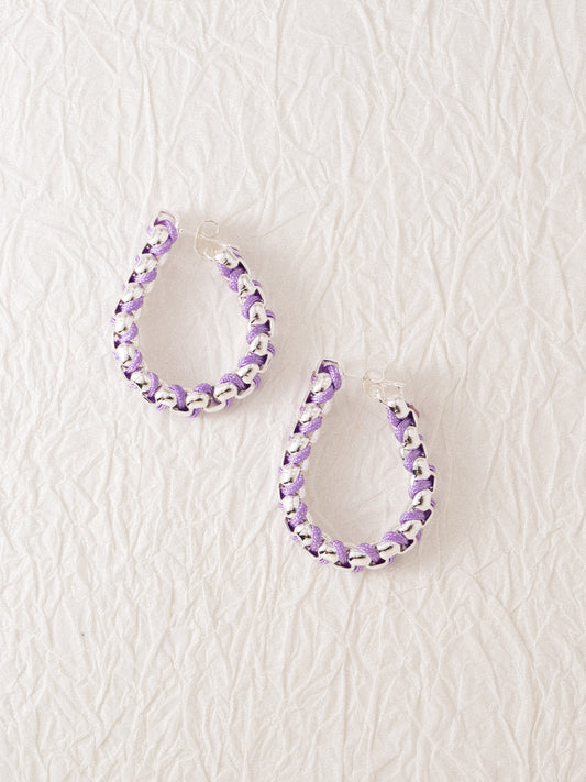 Silver Macarons Purple Chain Hand-woven Hoop Earrings