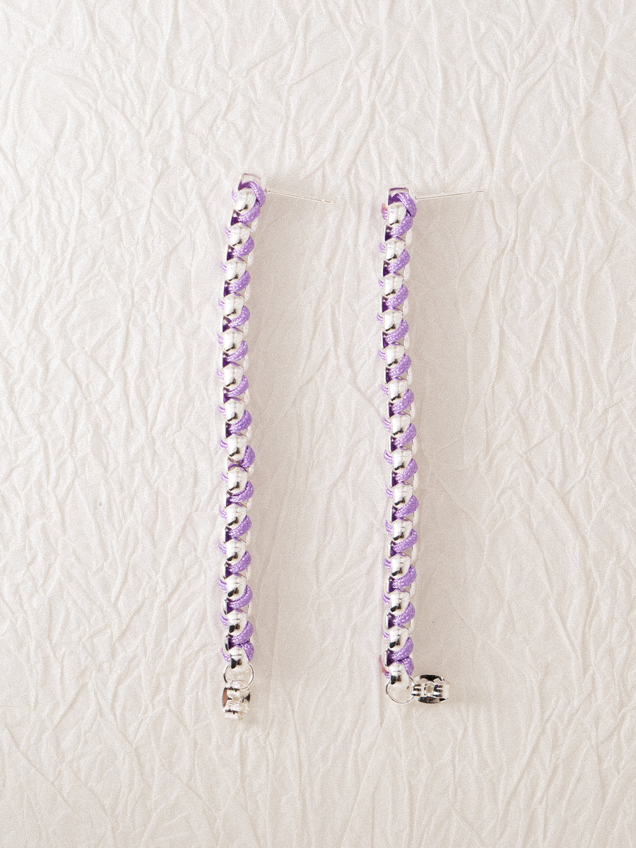 Silver Macarons Purple Chain Hand-woven Hoop Earrings
