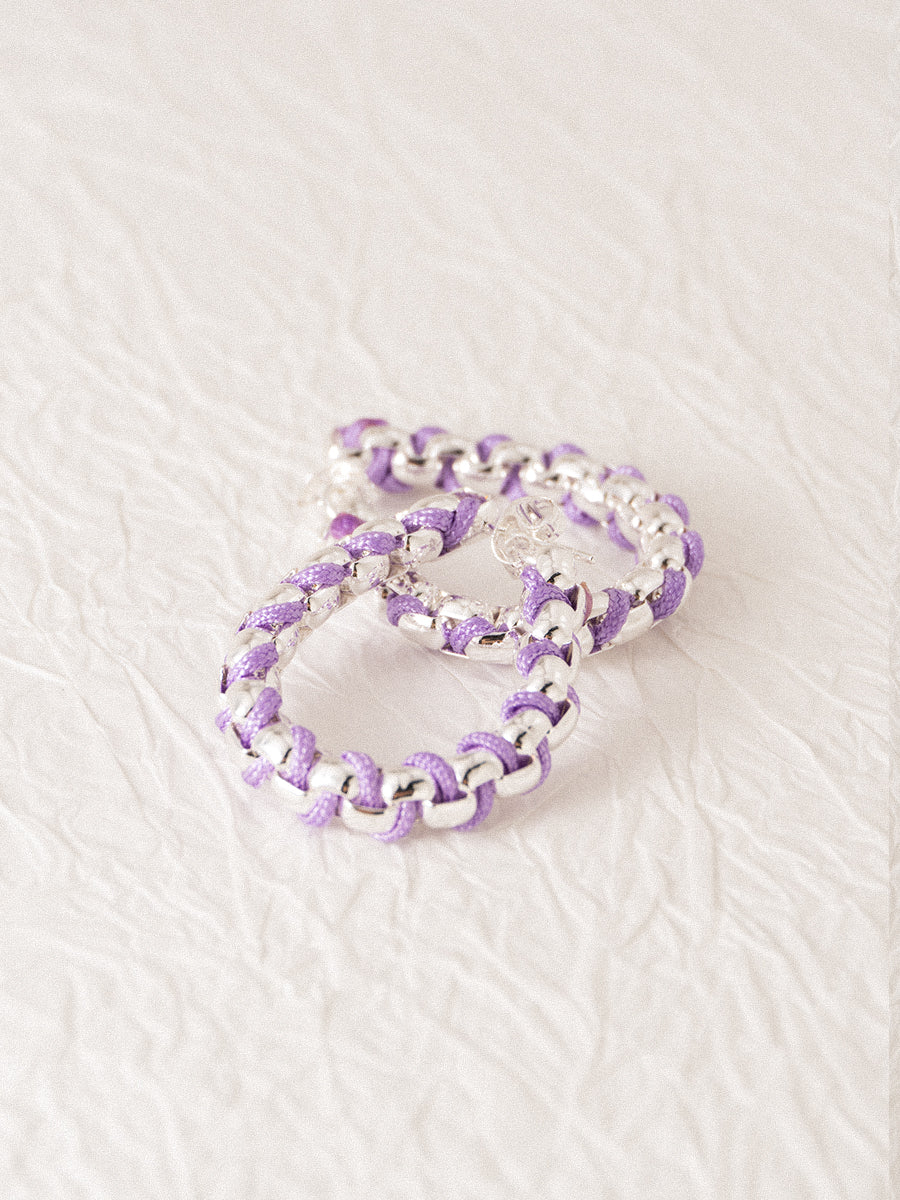 Silver Macarons Purple Chain Hand-woven Hoop Earrings