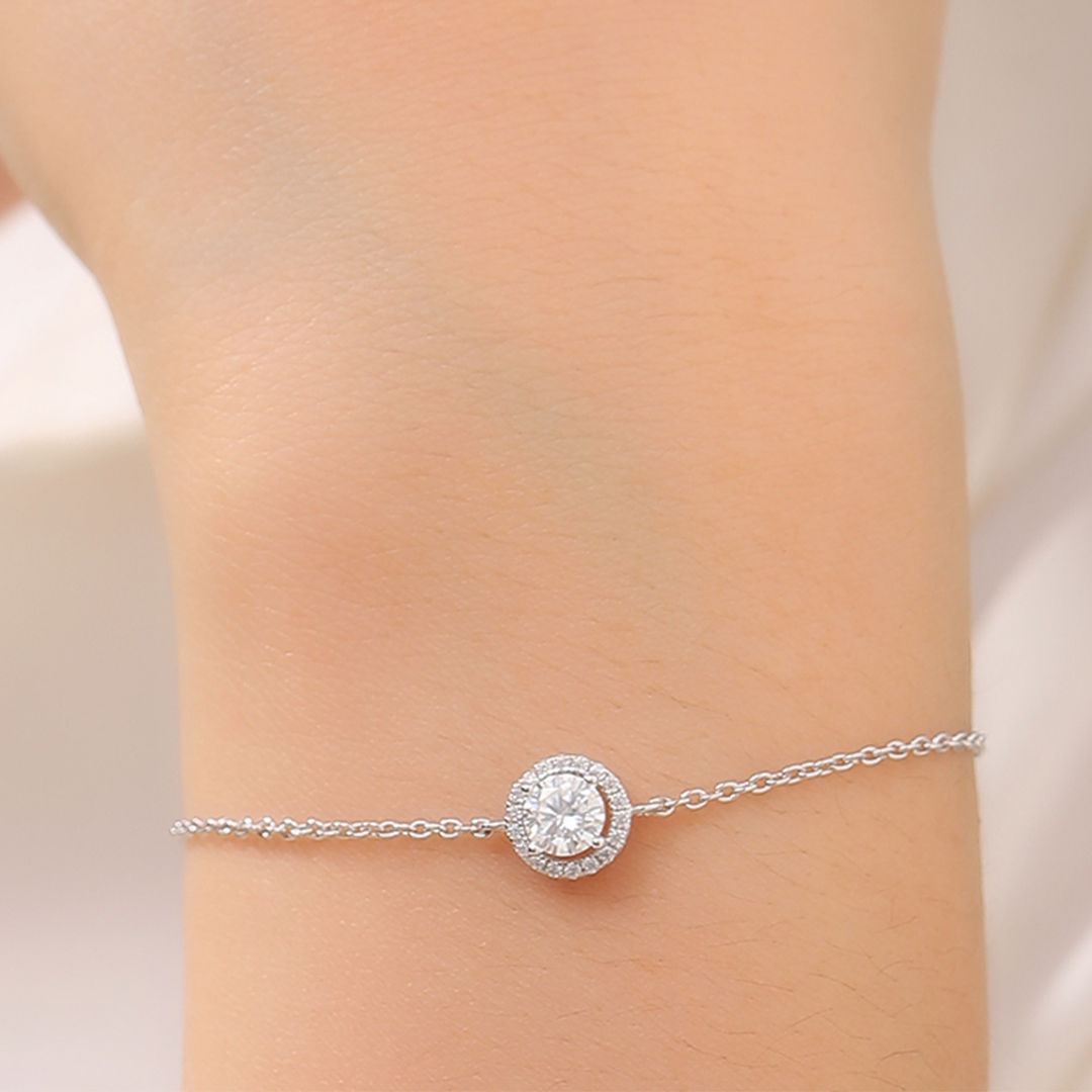 Moissanite-Halo-Sterling-Silver-Bracele