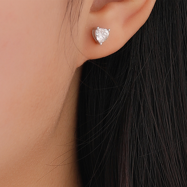 Moissanite-Heart-Sterling-Silver Earrings