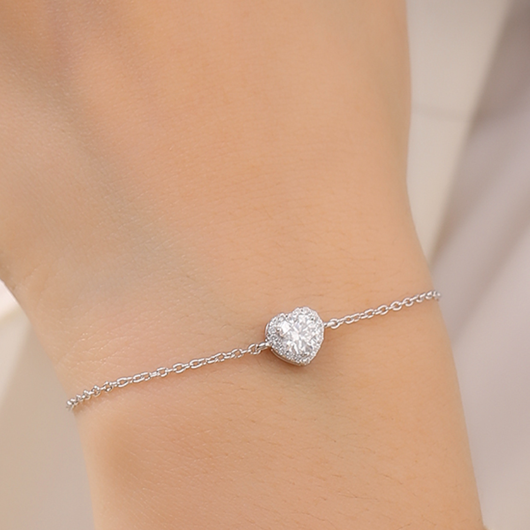 Moissanite-Heart-Sterling-Silver Bracelet