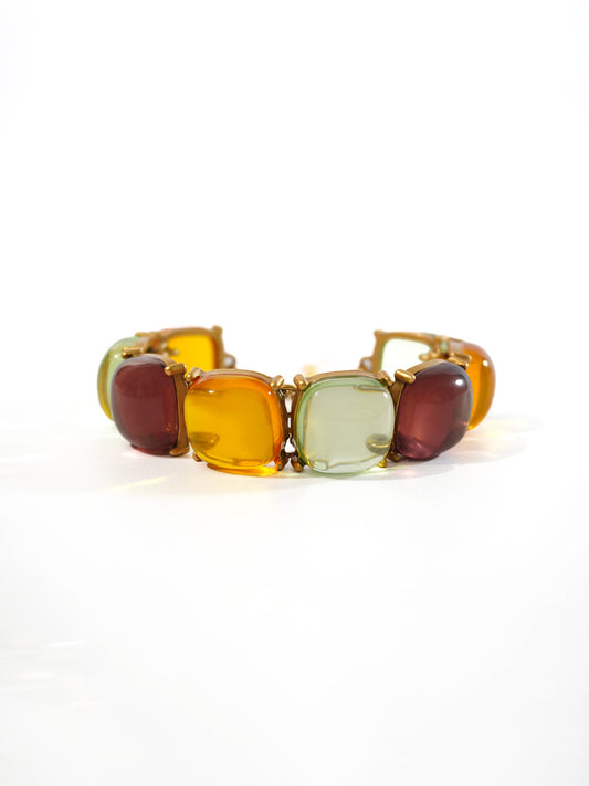 Retro Candy Glaze Square Charm Bracelet – Anti Gold-Tone & Glossy Resin